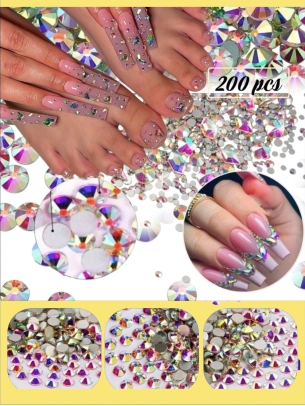 AB Nail Charm Rhinestone Gems Flatback for Manicure & Pedicure DIY